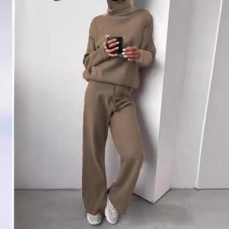 Stylish High Neck Solid Color Spliced Knitted Two-Piece Set - Autumn/Winter 2025 Collection