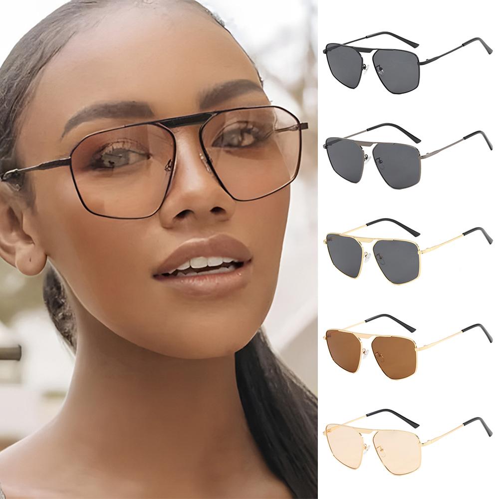 Large Frame Polygonal Metal Sunglasses Single-Beam Driving Beach Shades  for Women & Men