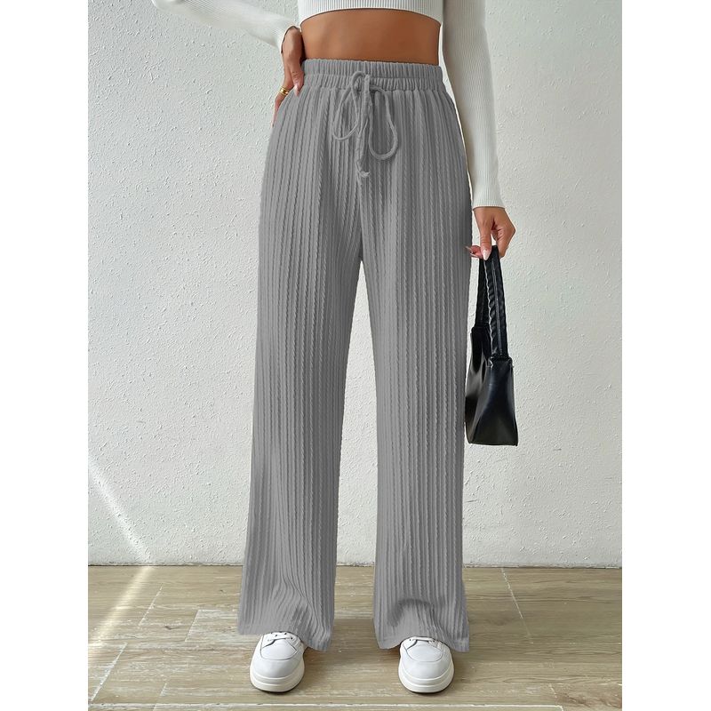 Fashion 2024 New Arrival Knot Waist Texture Knitting Wide Leg Pants Elastic High Waist Pure Color Casual Loose Straight-leg Women's Clothing