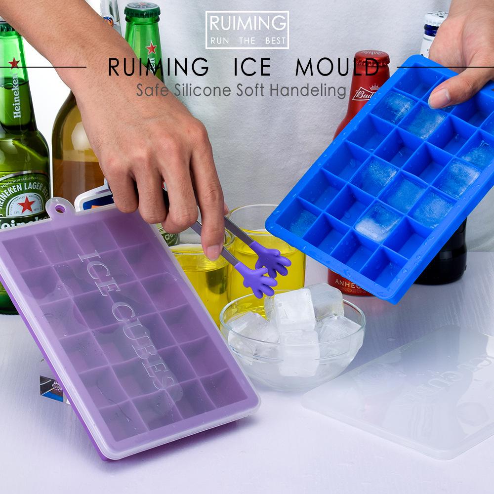 Food Grade 24-hole Silicone with Lid Ice Cubes Square Ice Box Supplementary Food Puree Jelly Mold
