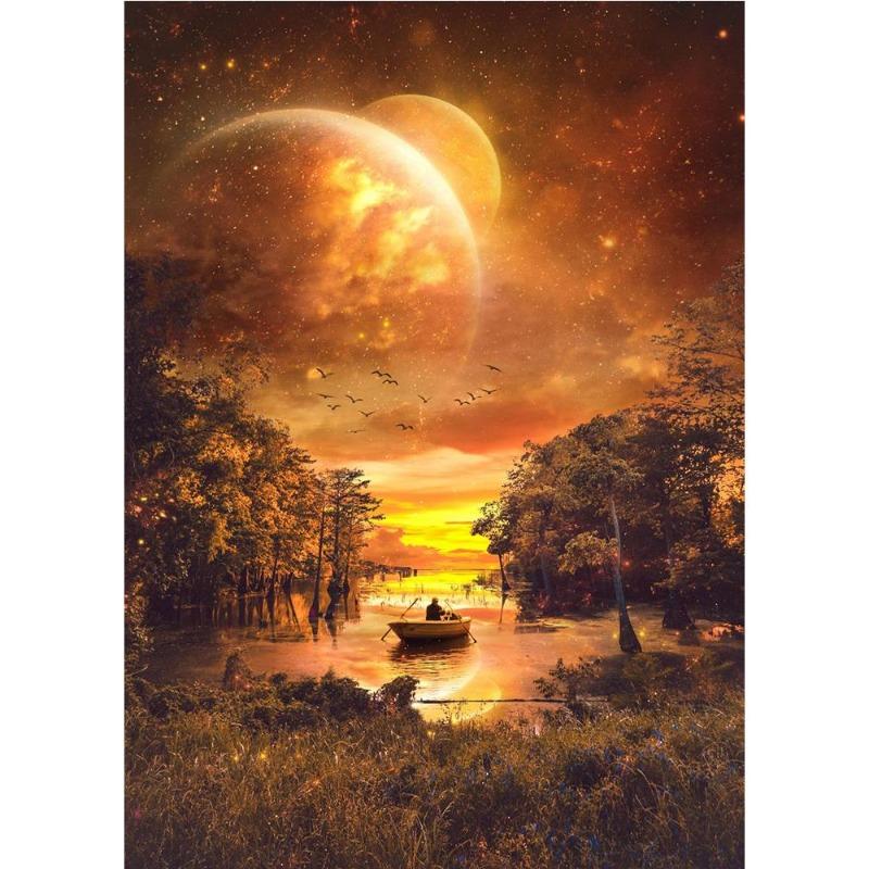 Modern Colorful Posters with a Cosmic Planet, Canvas, Painting, Abnormal Landscape, Scandinavian Wall Art Painting for the Living Room,