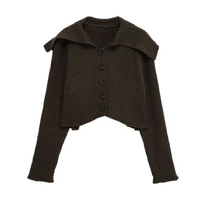 European and American Style, New Women's Clothing, Foreign-style Threaded Button-flip Long-sleeved Knitted Sweater 67711227
