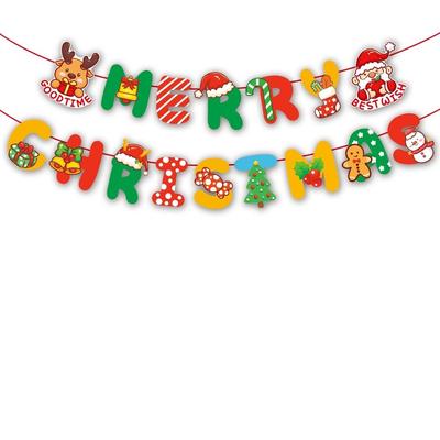 Paper Christmas Flag Santa Claus Christmas Theme Xmas Hanging Ornament Background Wall DIY Party Decor Banner Party Supply