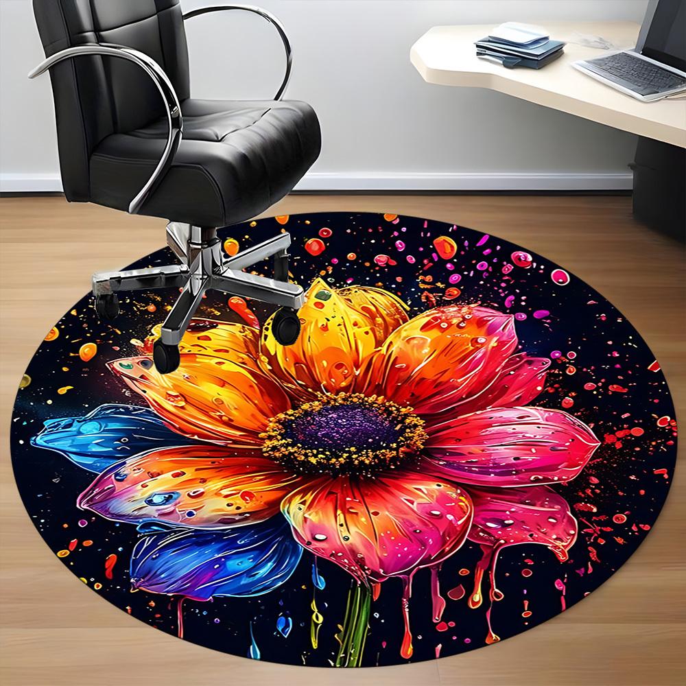 1 Stück Blume Blüte Büro Runder Teppich, Innenmatte Geeignet Für Büro, Unter Bürostühlen Schlafzimmer Wohnzimmer Heimdekoration, Raum Deko D070