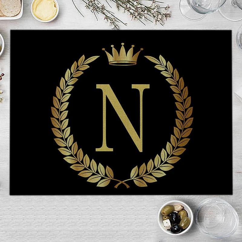 1PC Home Decor Black Gold Letter Printing Linen Placemat for Dining Table Drink Coaster Home Decoration Modern Kitchen Cup Pads