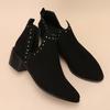 Vintage Ankle Boots For Women Casual Cut Out Slip On Low Heel Short Chunky Stacked Heel Perforated Side V Cut Western Booties