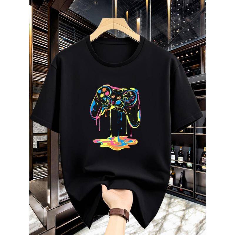 

European sizes Men S Round Neck Trendy Minimalist Creative Popular Game Console Fashion Design Pattern Casual Wear Quick-Dry T-Shirt 4XL чорний