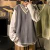 Men Vest Sweater V Neck Sleeveless Loose Colorblock Knitted Pullover Mid Length Thickened Preppy And