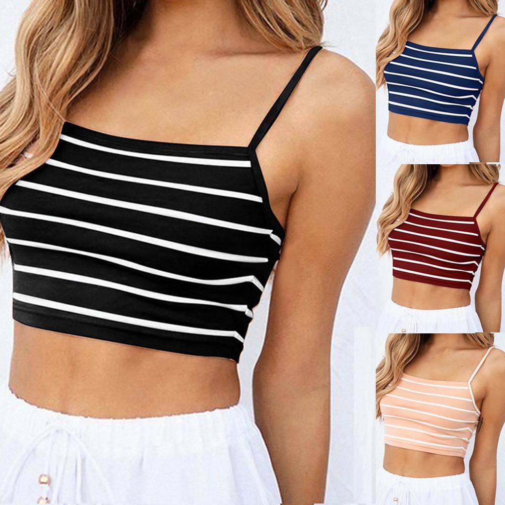 Buy Fashion Women Casual Sleeveless Stripe Vest Tank Tops Blouse shirt