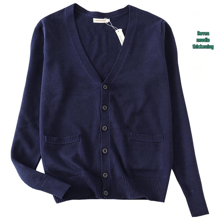 Japanese V-Neck Long Sleeve JK Uniform Cardigan - 7-Needle Thickened Sweater for Spring/Autumn