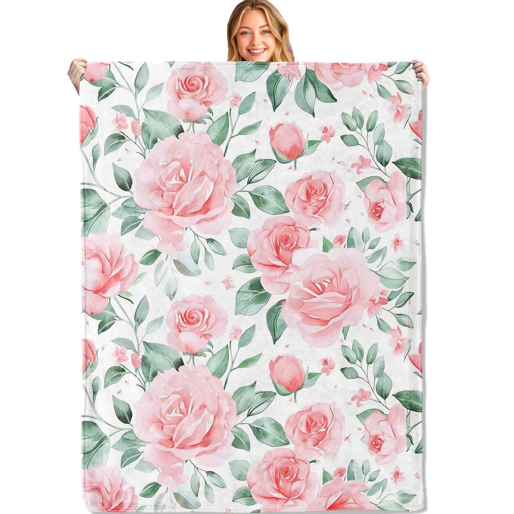Romantic Rose Floral Blanket For Valentine's Day Gift Soft Flower Fleece Blanket for Bed Sofa Couch Chair Outdoor Travel Camping