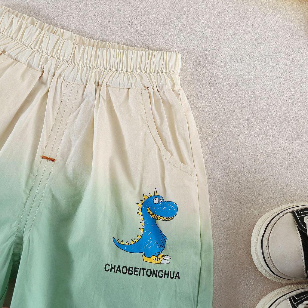 Boys' Gradient Dinosaur Short Sleeve Summer Outfit - 2026 New Style Three-Piece Set