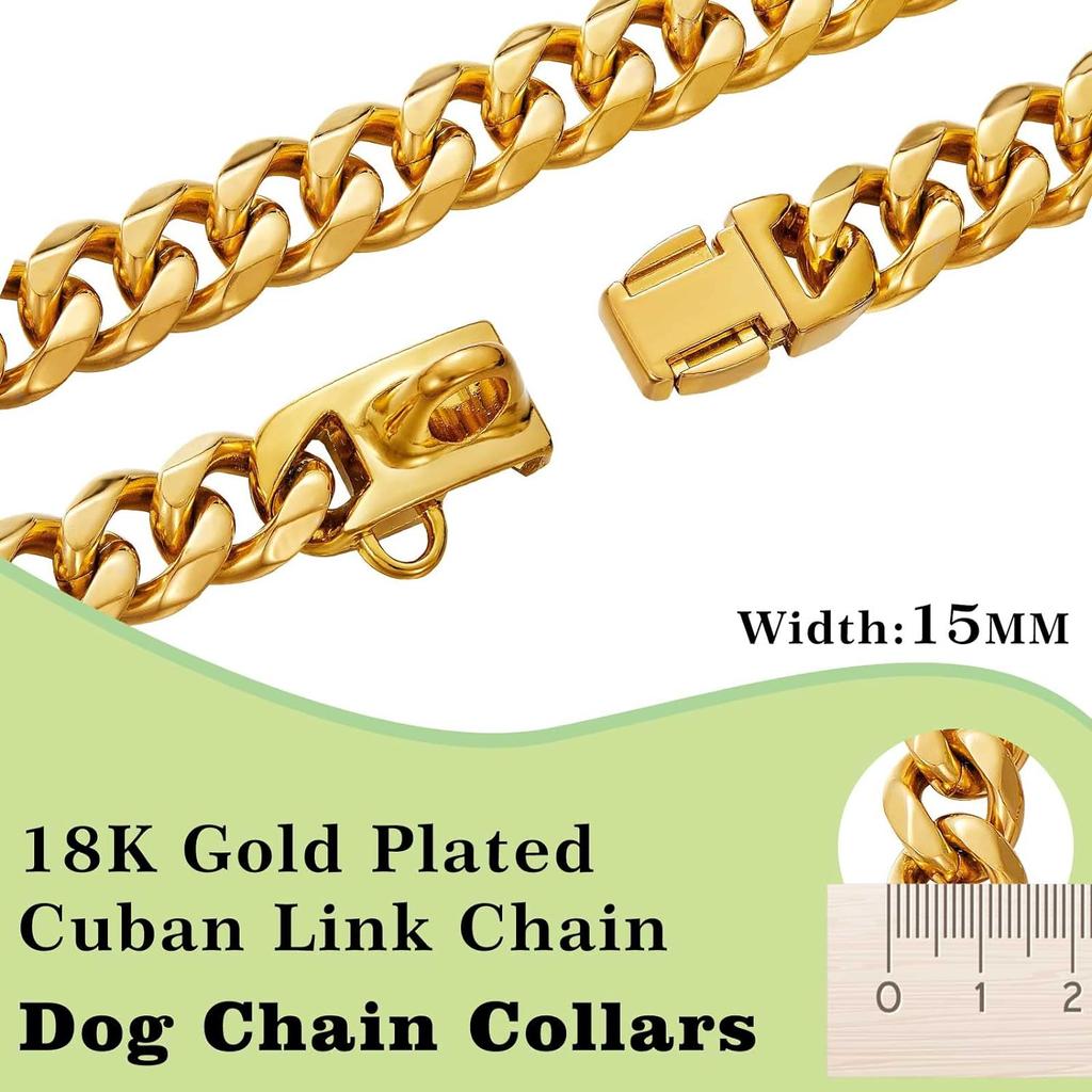 Hochbelastbares Hundekettenhalsband mit Hundepfotenanhänger 15 mm breit Edelstahl Metall Kubanische Gliederkette Halsband für kleine mittelgroße Hunde