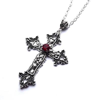 Punk Crystal Big Cross Pendant Necklaces for Women Men Gothic Irregular Cross Clavicle Chain Necklaces Aesthetic Jewelry