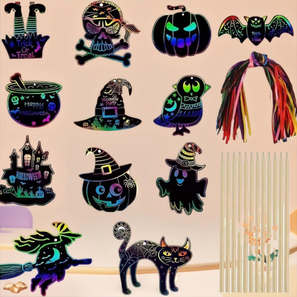 Halloween DIY Handmade Colorful Scratch Art Paper for Kids' Decoration