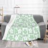 Light Pastel Green And White Checkered Squares With Flowers Creative Design Comfortable Warm Flannel Blanket Blocks Squares