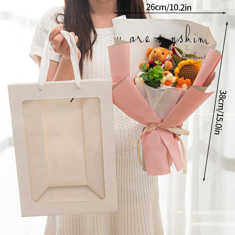 Dr.Bear Graduation Crochet Flower Bouquet Artificial Sunflower Hand Knitted Bouquets with Gift Bag Students Graduation Gift