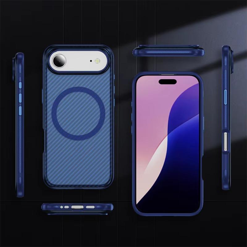 Matte Carbon Fiber Pattern Clear Phone Case for IPhone 17Air 16E 15 14 Plus 13 12 Pro Max Magnetic Charge Anti-Drop Protect Case