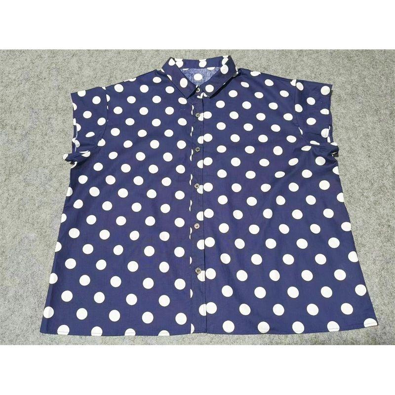 

Japanese Single Dot Sleeveless Shirt for Women 2024 Summer New Arrival Sweet Polo Collar Plus Size Slimming Cotton Thin Shirt Blue All yards(Bust size 126)