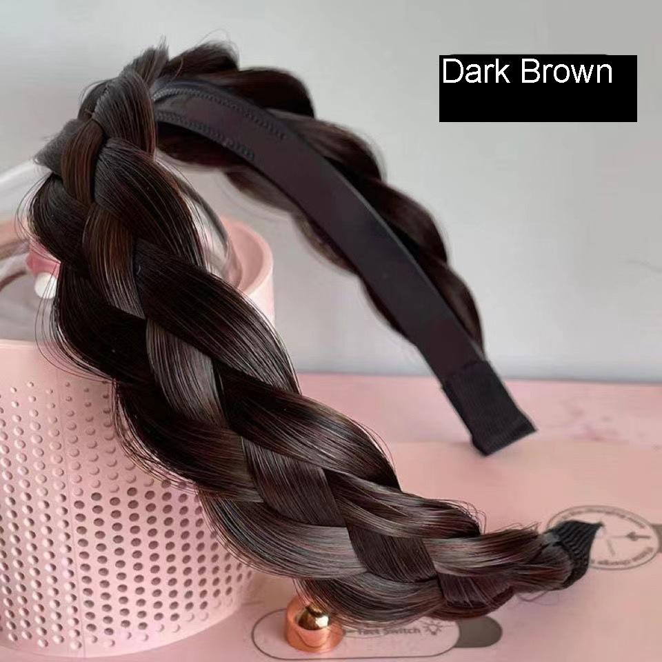 

Повязка на голову для парика с твист-косой, аксессуары для волос для девочек, повязка для волос с широкими полями, однотонный ободок на голову, обруч Dark Brown