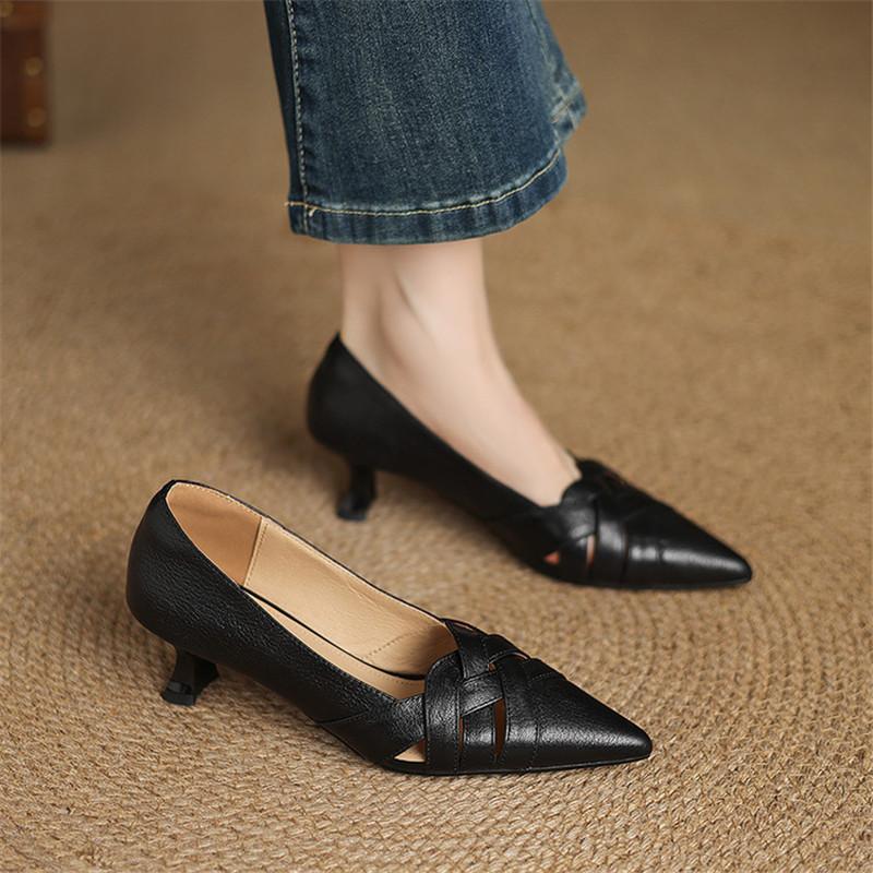 Fashion New Spring/autumn Genuine Leather Women Shoes Pointed Toe Shoes for Women Fashion Hollow Out High Heels Handmade Women Pumps