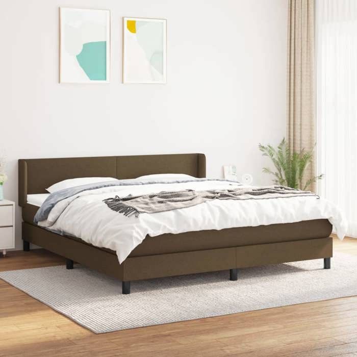 3129564 vidaXL Lit à sommier tapissier avec matelas Marron foncé 160x200 cm