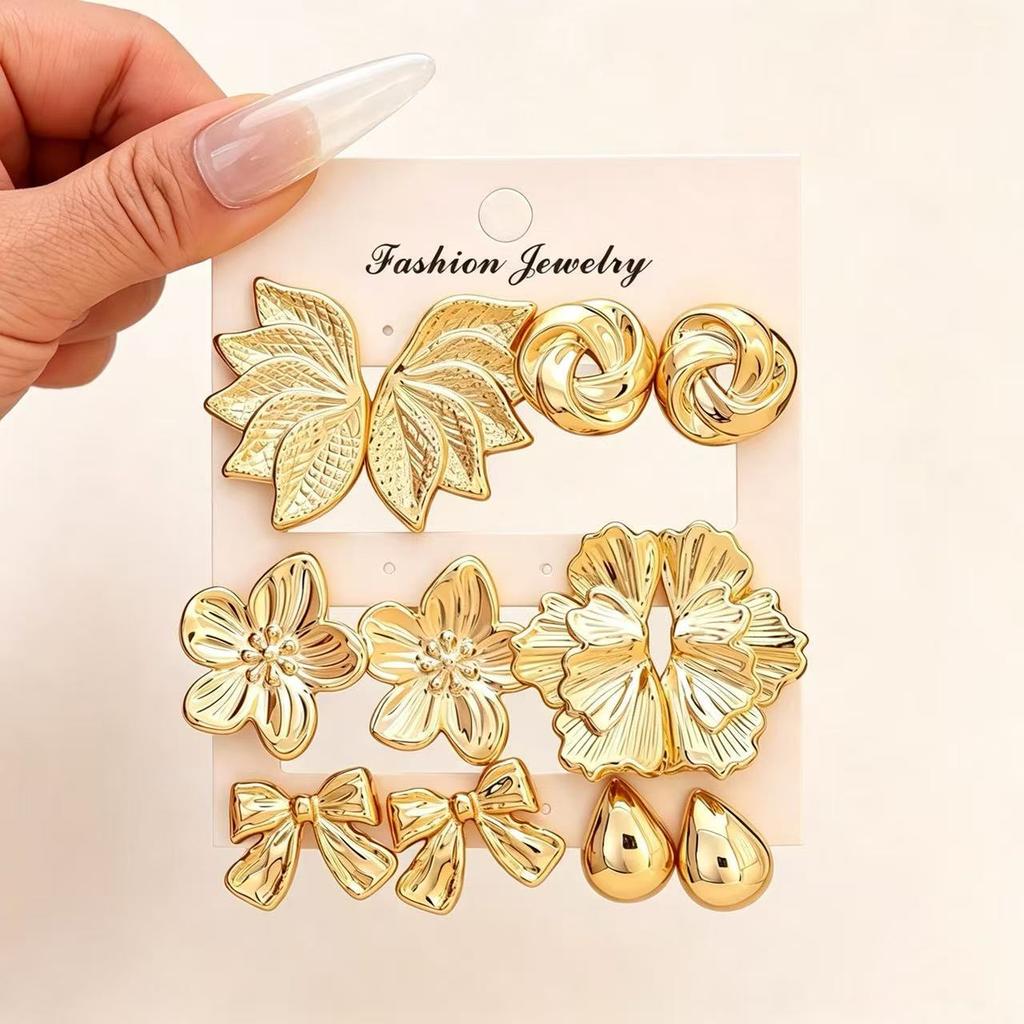 European and American new high-end personality exaggerated CCB stud earrings women's creative retro circle earrings set pair
