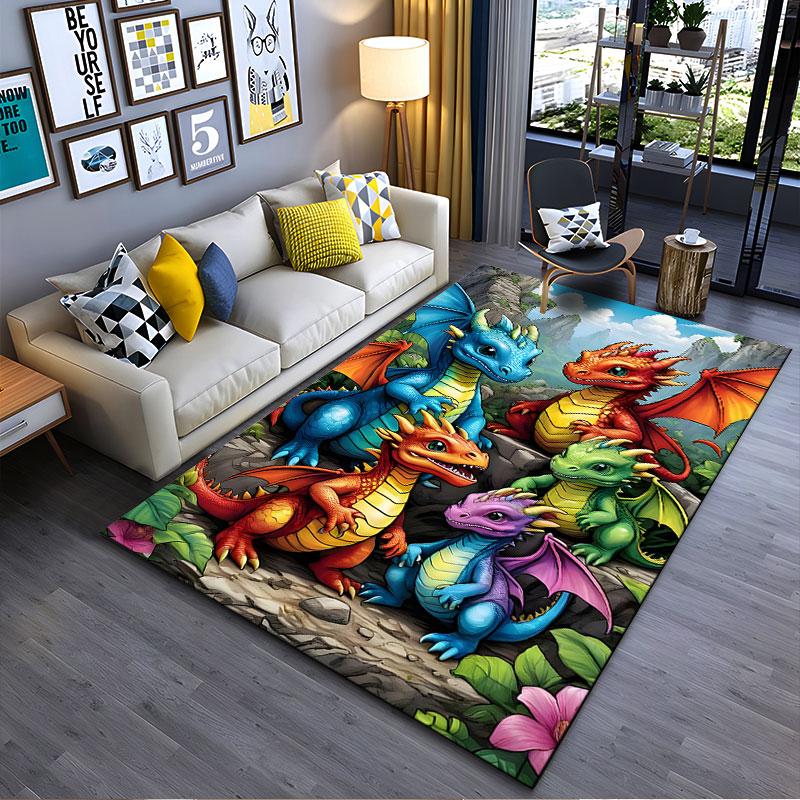 Colorful Cartoon Dragons Carpet Suitable As a Non-slip Mat for the Living Room or Bedroom Sofa