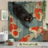 2D Flat, 1pc 2D Flat Cat and Koi Fish Shower Curtain Vintage Style Bathroom Decor Bathtub Divider Curtain with 12 Hooks 70.8x70.