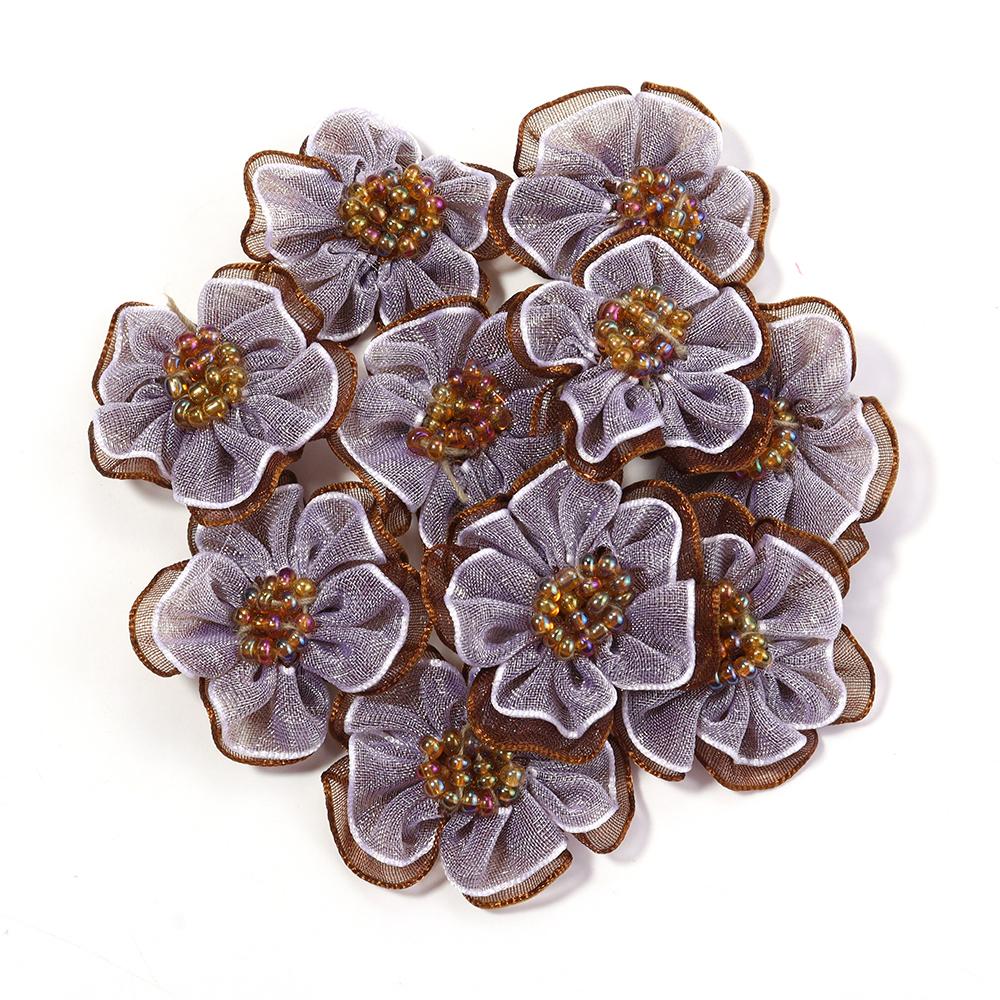 10pcs 3cm Gauze Artificial Flowers Colorful Double Layer Flower Head For DIY Handmade Wedding Party Clothing Headwear Decoration