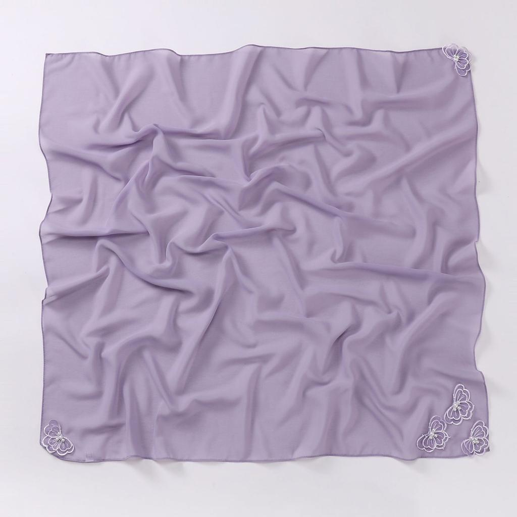 90*90Cm Square Chiffon Hijab Four-Corner Butterfly Bead Pearl Muslim Scarf Scarf Sweet Headscarf Foulard Femme Hijab