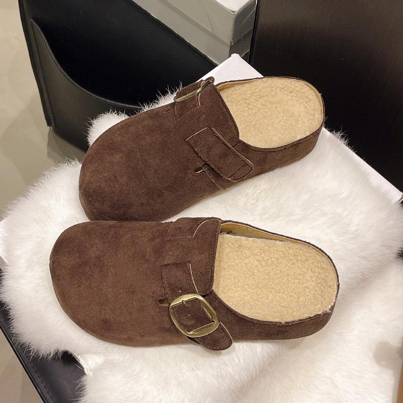 Platform Women's Shoes Bag Head Half Slippers Women's Outer Wear 2025 New Autumn and Winter One-pedal Lazy Cork Boken Shoes
