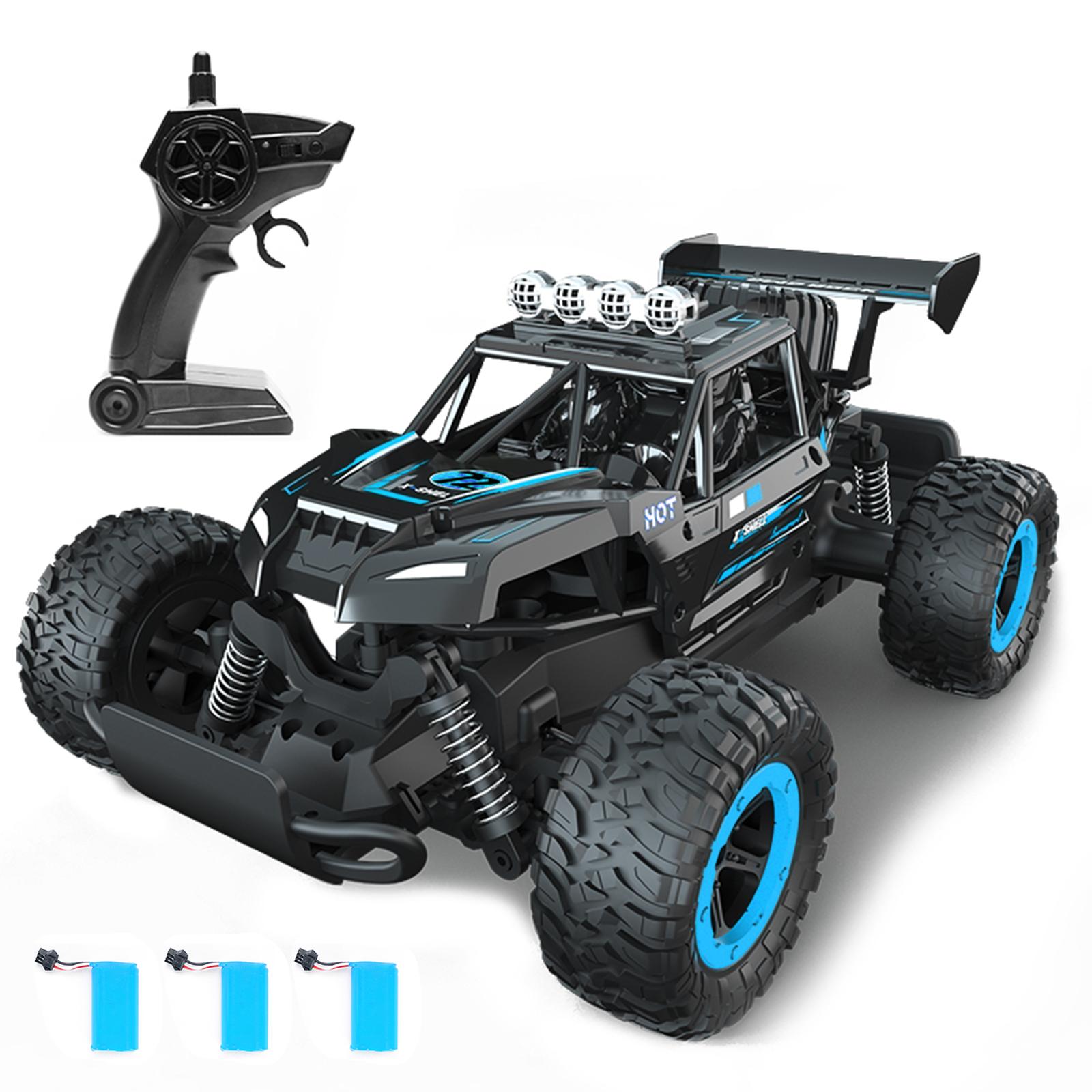 

Машинка с дистанционным управлением, 2,4 ГГц, высокоскоростной полноприводный электрический внедорожник с фарами, 3 перезаряжаемых аккумулятора 3 Battery синий