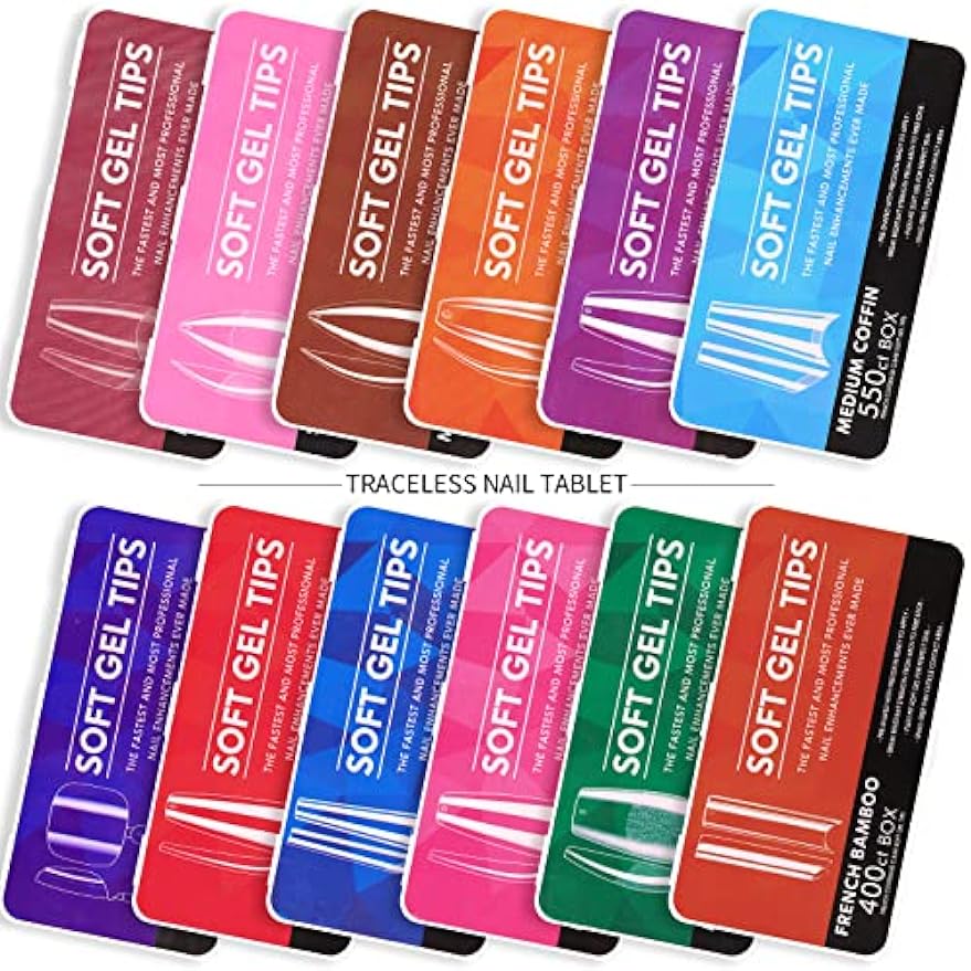 Full Cover Clear Soft Gel Tips, Medium Coffin False Nail Tips for Acrylic Nails Extension with Box, 550PCS, 11 Sizes(Style 11)