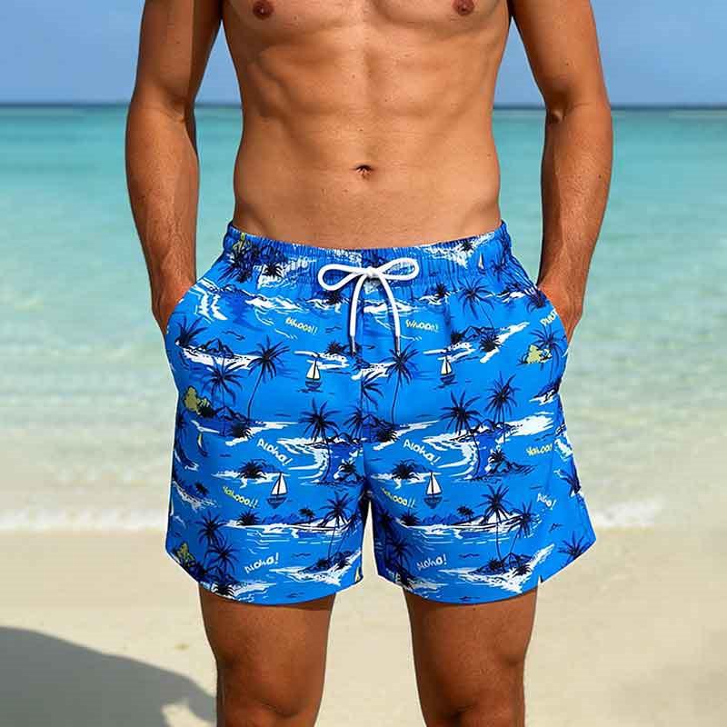 2026 Men's Ice Silk 3D Print Mid-Length Beach Sports Shorts - Trendy and Versatile Casual Wear