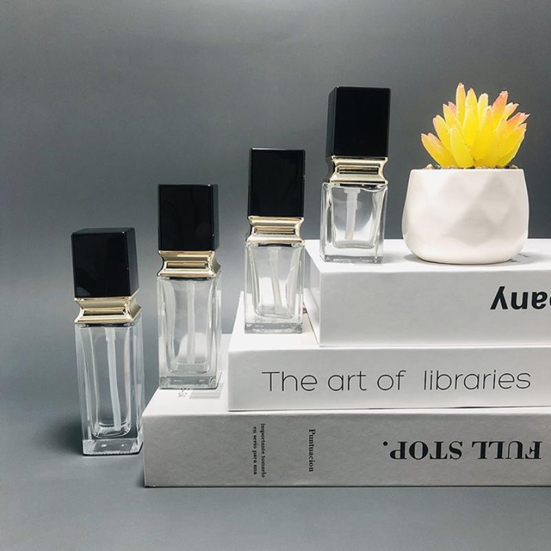 15-40Ml Empty Pump Bottle Glass Liquid Foundation Container Makeup Transparent Square Refillable Bottle Portable Pump Bottle