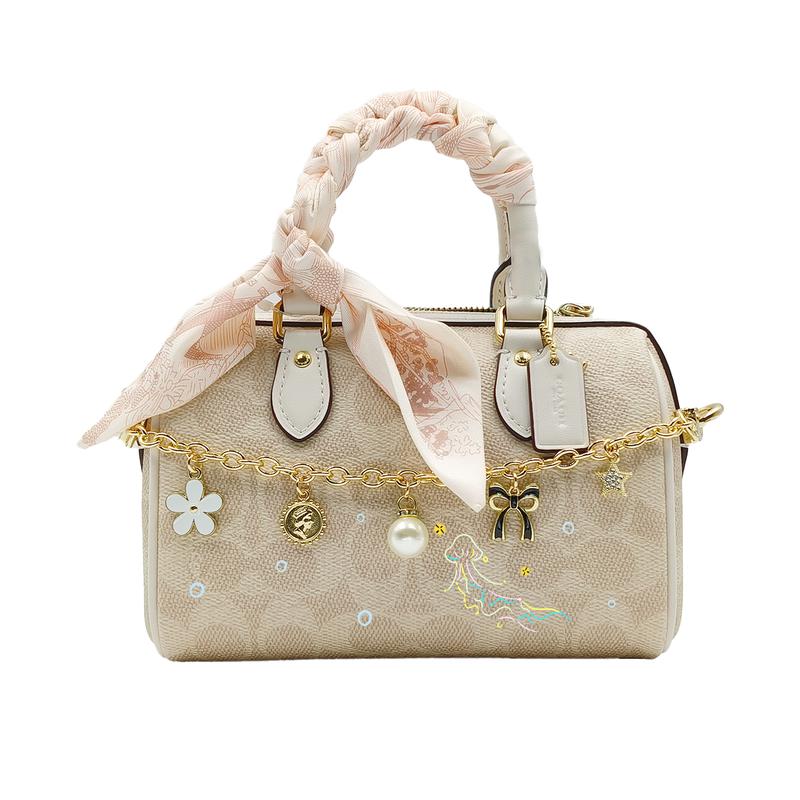 

COACH handbag [Customized bag] Rowan 18 classic printed zipper closure decorative chain hand-painted Boston bag Jellyfish Bubble No Gift Box білий