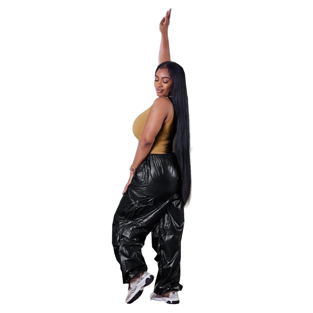 European & American Women's Fashion Casual Long Pants with Solid Color & 3D Pockets