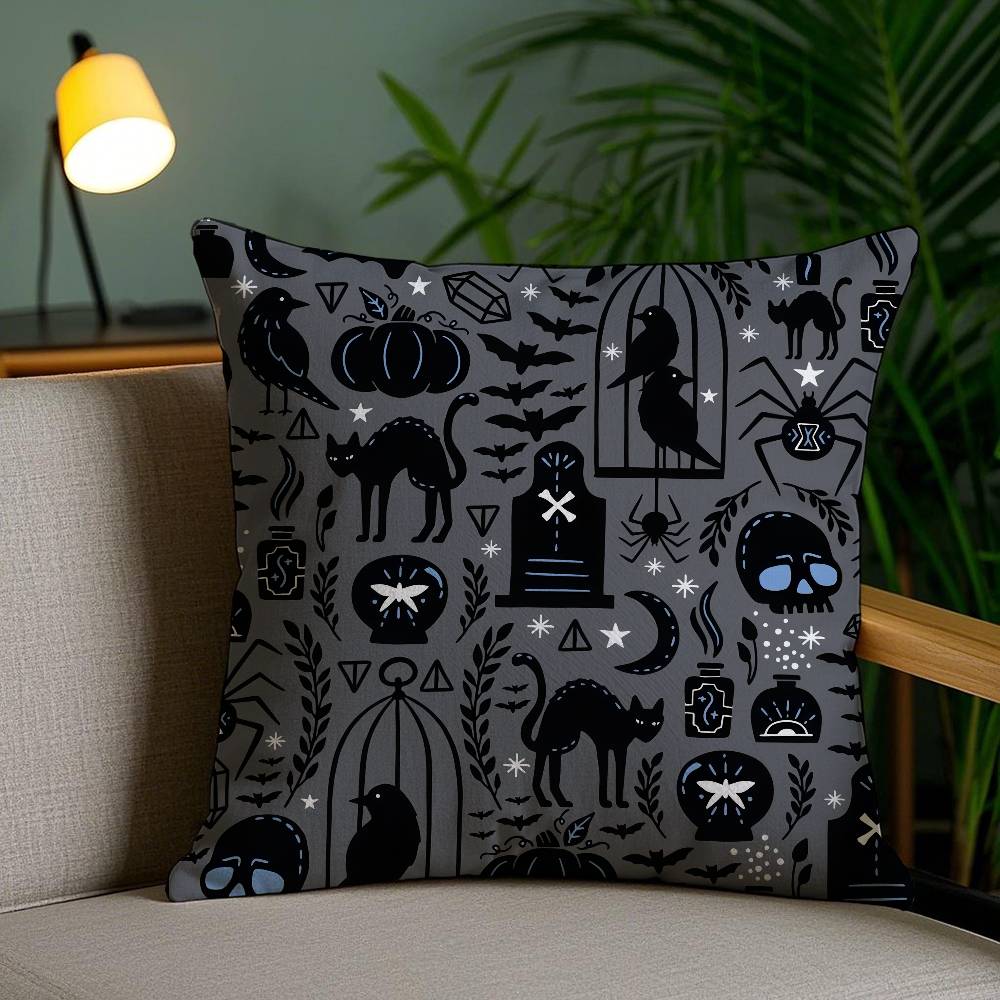 Halloween Witch Hat Pillow Case Holiday Horror Atmosphere Short Plush Double-Sided Printing Home Cushion Cover