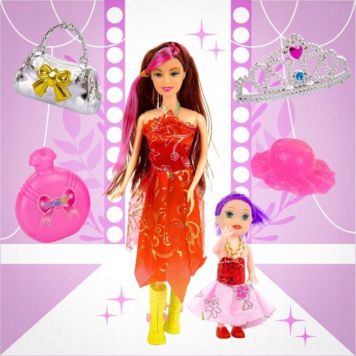 Coffret 2 poupées avec tenues et accessoires (28 cm + 10 cm) - vêtements, sac, chaussures, vélo (KP8410)