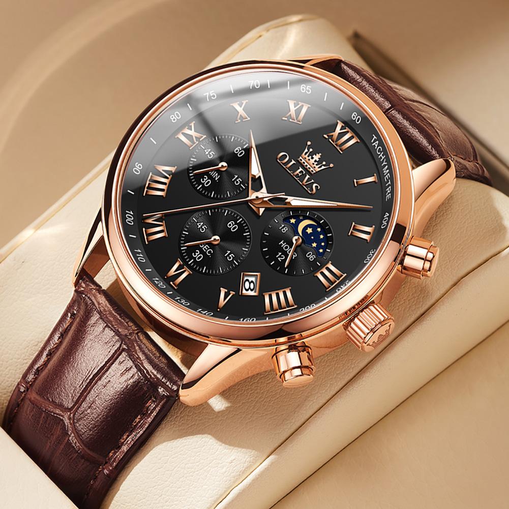 OLEVS Men's Watches Sport Fashion Fine Steel Original Brand Quartz Wristwatch for Man Roman Scale Waterproof Moon Phase Date New