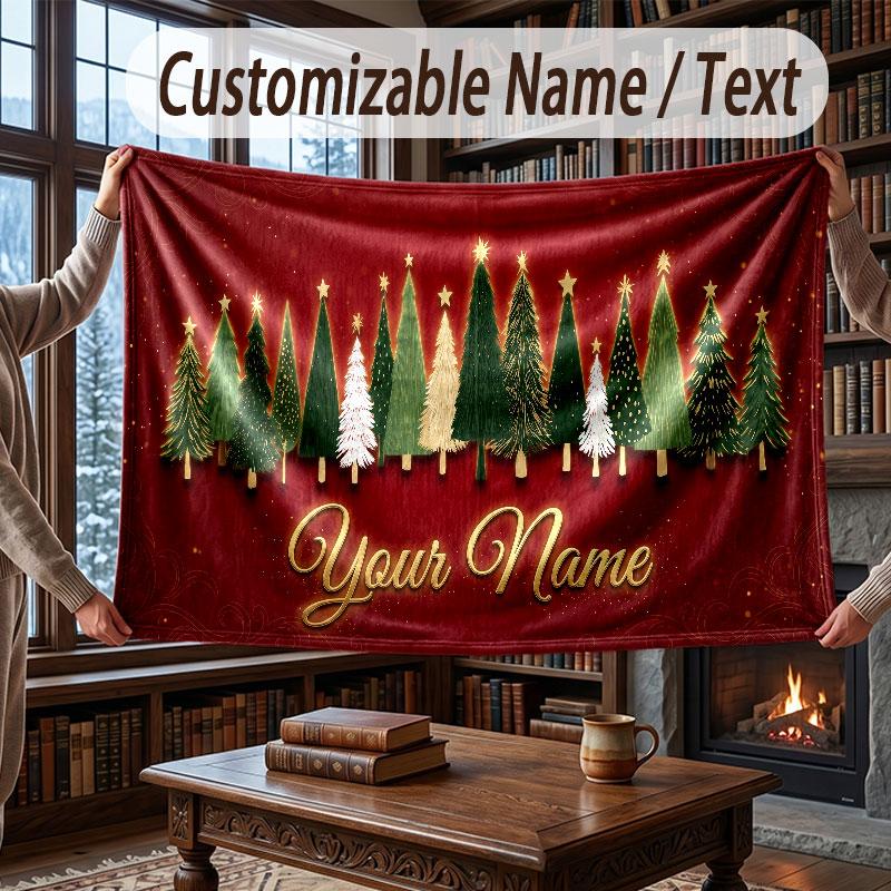 Christmas Winter Theme Throw Blanket Custom Name Text Personalized Blanket Soft Cozy Blanket for Home Sofa Bed