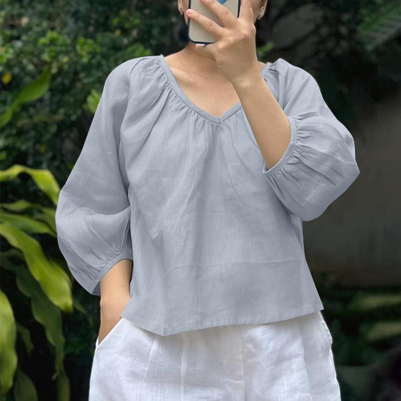 

ZANZEA Женские летние блузки с V-образным вырезом и рукавом 3/4 свободного кроя 3XL серый