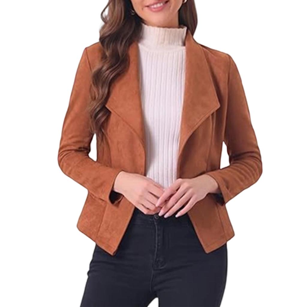 Women's Fashion Elegant Solid Color Lapel Long Sleeve Short Jacket
