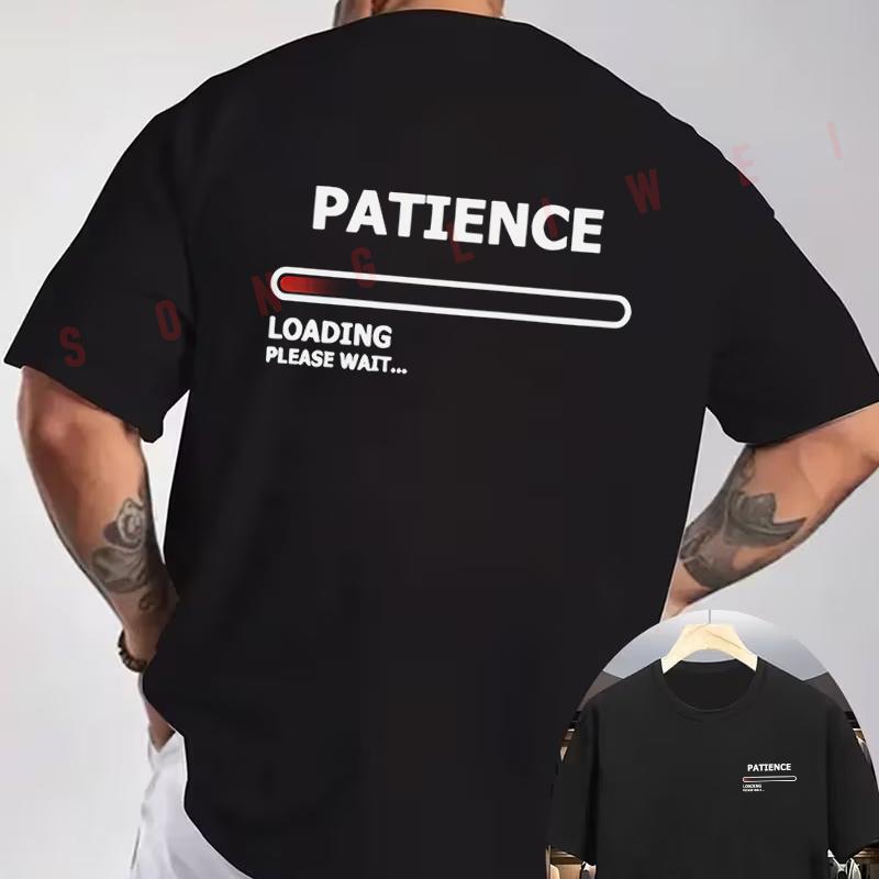 Patience Loading Graphic Motorcycle T-Shirt Double-Sided Print Men's Short Sleeve Round Neck C