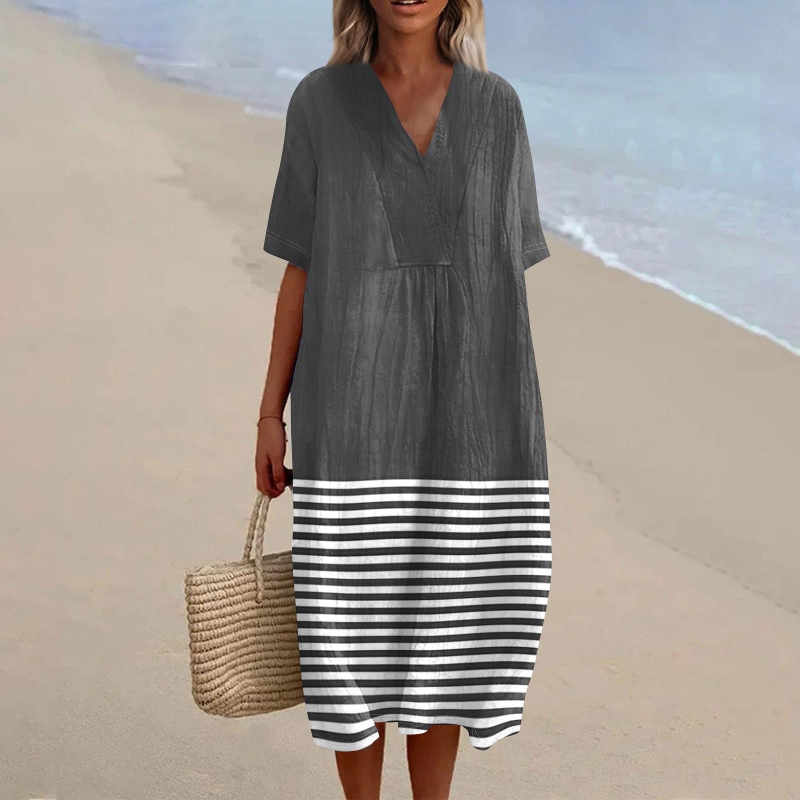 

Жіноча вільна повсякденна мода V-подібним вирізом друкована сукня пляжна спідниця XL