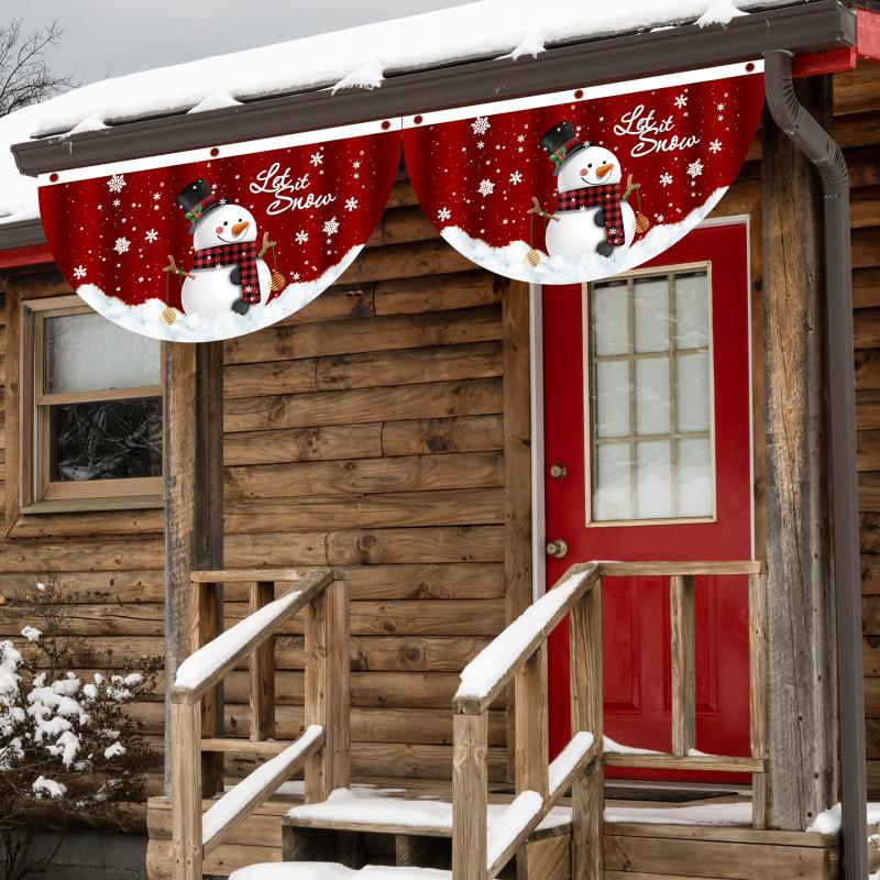 1Pcs Christmas Outdoor Polyester Fan-shaped Flag Christmas Decor for Home Cristmas Drop Ornament Xmas Gift New Year