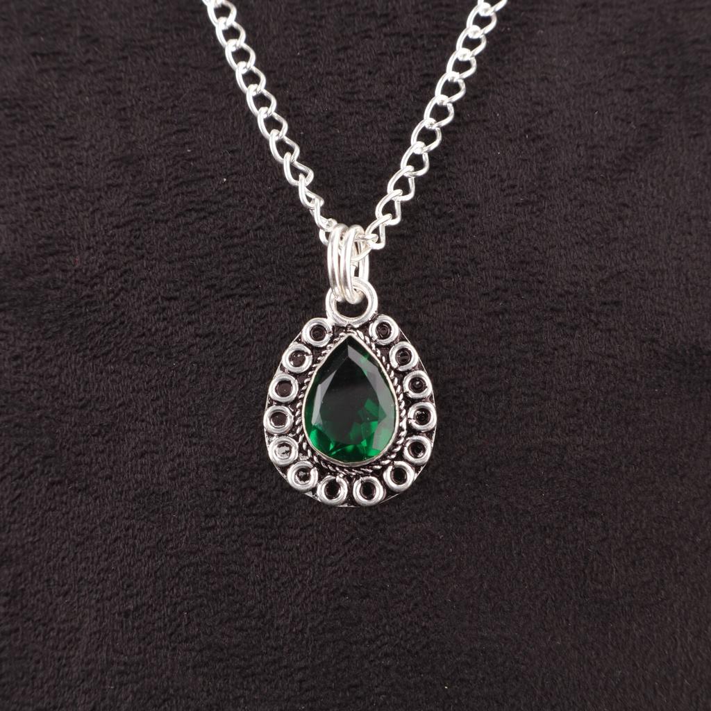 May Birth Green Emerald Gemstone 925 Silver Engagement Trendy Pendant Jewelry PP-26-10
