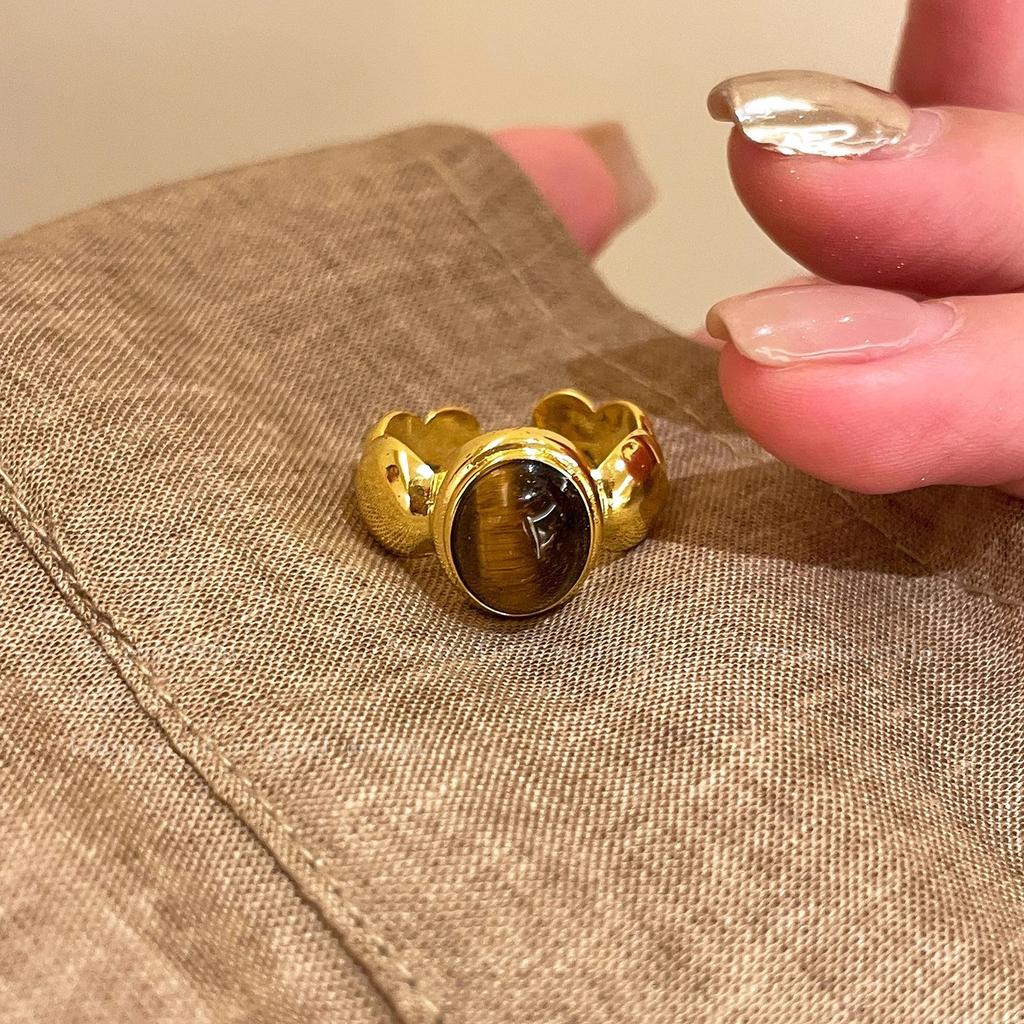 Maillard Tiger's Eye Stone Gold Ring Adjustable Index Finger Ring Stacked Wear Ring