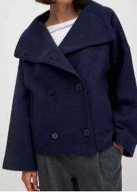 Solid High Neck Double Button Topcoat Dropped Shoulder Loose 2025 Autumn Short Elegant Jacket Women Urban Casual Lady Outerwear